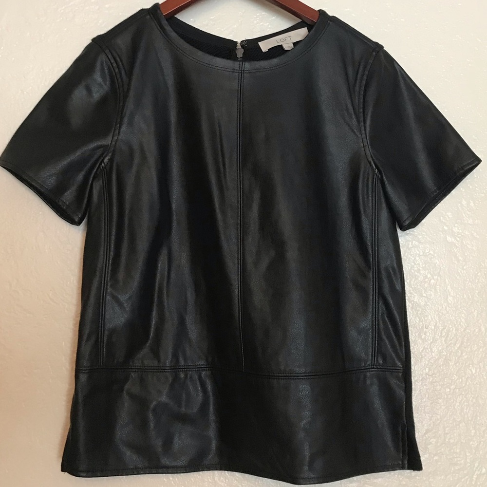 Ann Taylor LOFT Faux Leather Front Shirt Black S